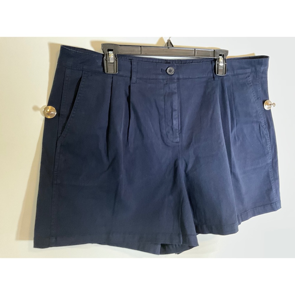J.Crew Navy Blue Pleated Chino Shorts Women Size 16 Stretch Cotton High Rise